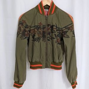 Free People Army Olive Green Cropped Style Bomber Jacket